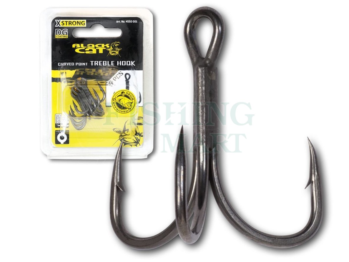 Black Cat Treble Hooks Curved Point DG Coating - Catfish Hooks