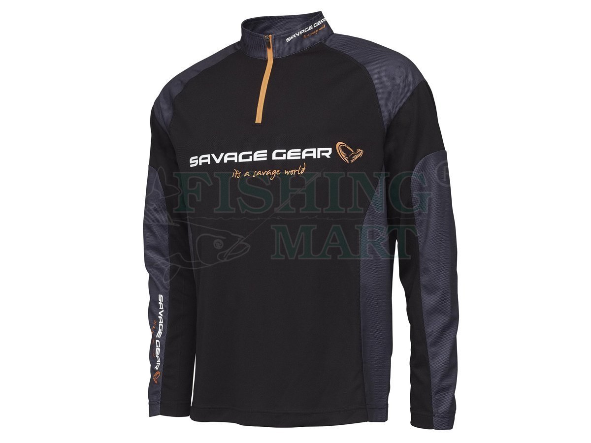 Shirt Long Sleeve Savage Gear Tournament Shirt 1/2 Zip Black Ink - XL