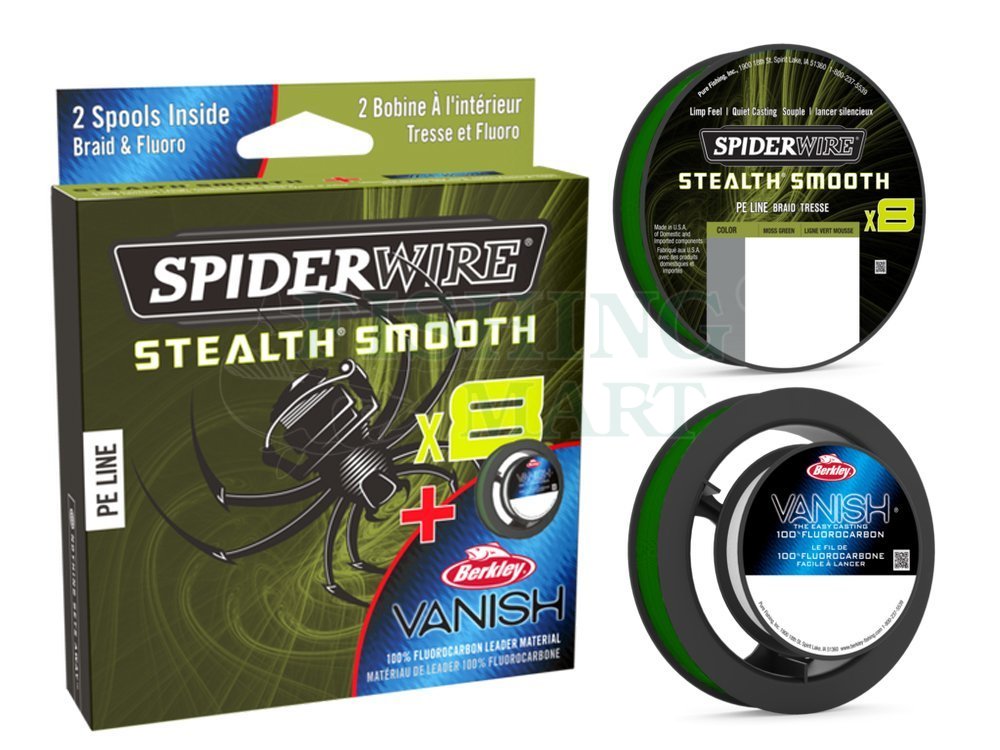 Spiderwire Duo Spool Stealth Smooth 8 braided PE mainline and Clear Vanish  100% Fluorocarbon - Braided lines - FISHING-MART