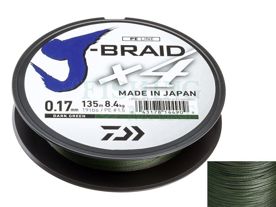 Daiwa J-braid X4 300 Yard Spool 15lb Test Dark Green for sale online 