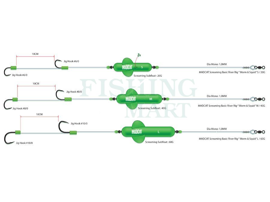 MADCAT Screaming Basic River Rigs “Worm & Squid” - S 160CM #6/0 + #6/0 20G