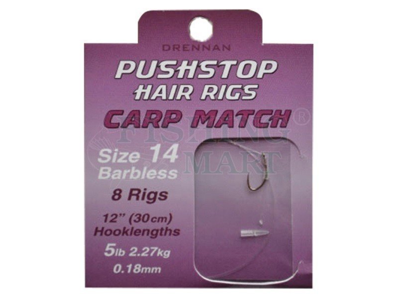 DRENNAN CARP PUSHSTOP HAIR RIGS SWEETCORN 12" HOOKLENGTHS BARBLESS HOOKS 